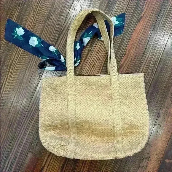 Draper James Everyday Straw Bag with Floral Scarf Beach Tote Purse - Picture 3 of 5